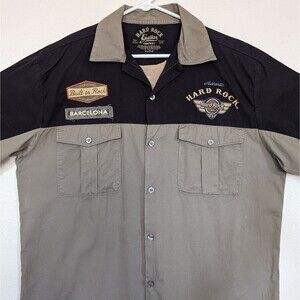 Hard Rock Cafe Barcelona Men's Button Up XL Shirt Guitar Company Short Sleeve